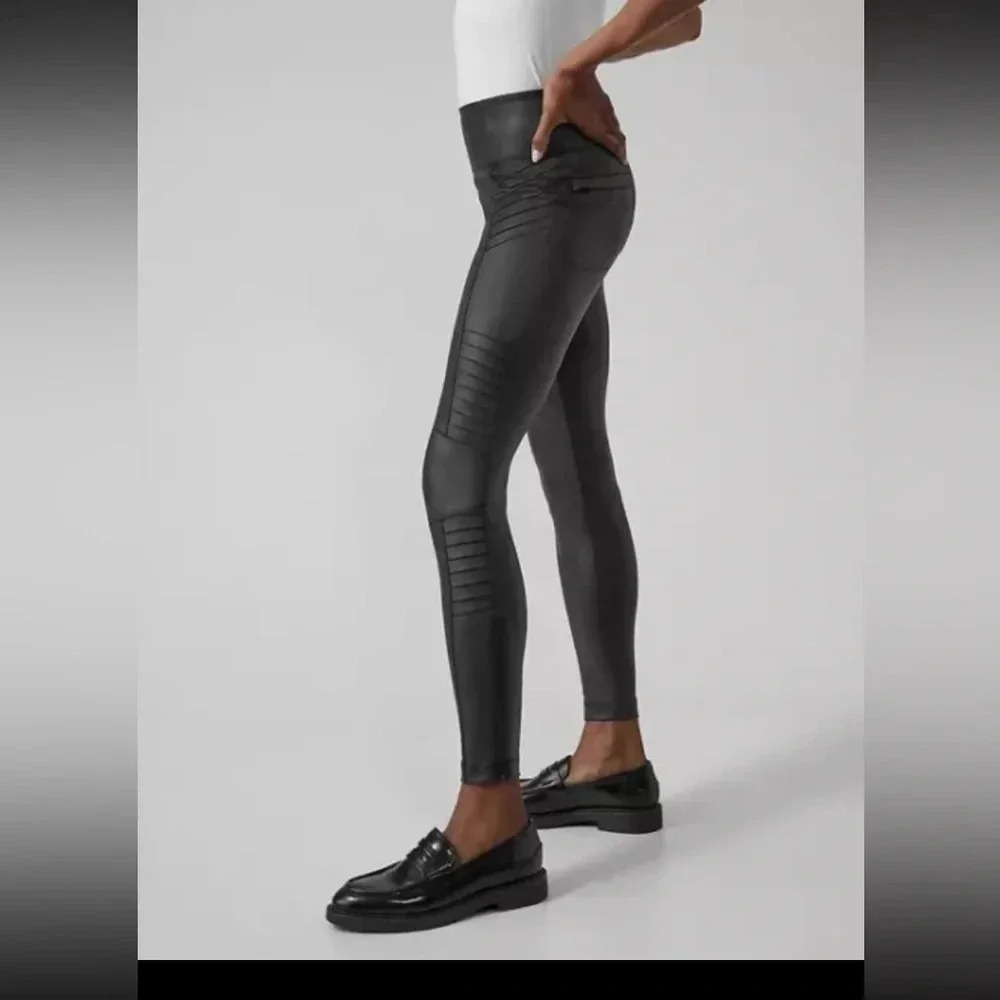 Athleta Delancey Gleam Moto legging S/p 109$ faux leather classic spring winter - Picture 2 of 4